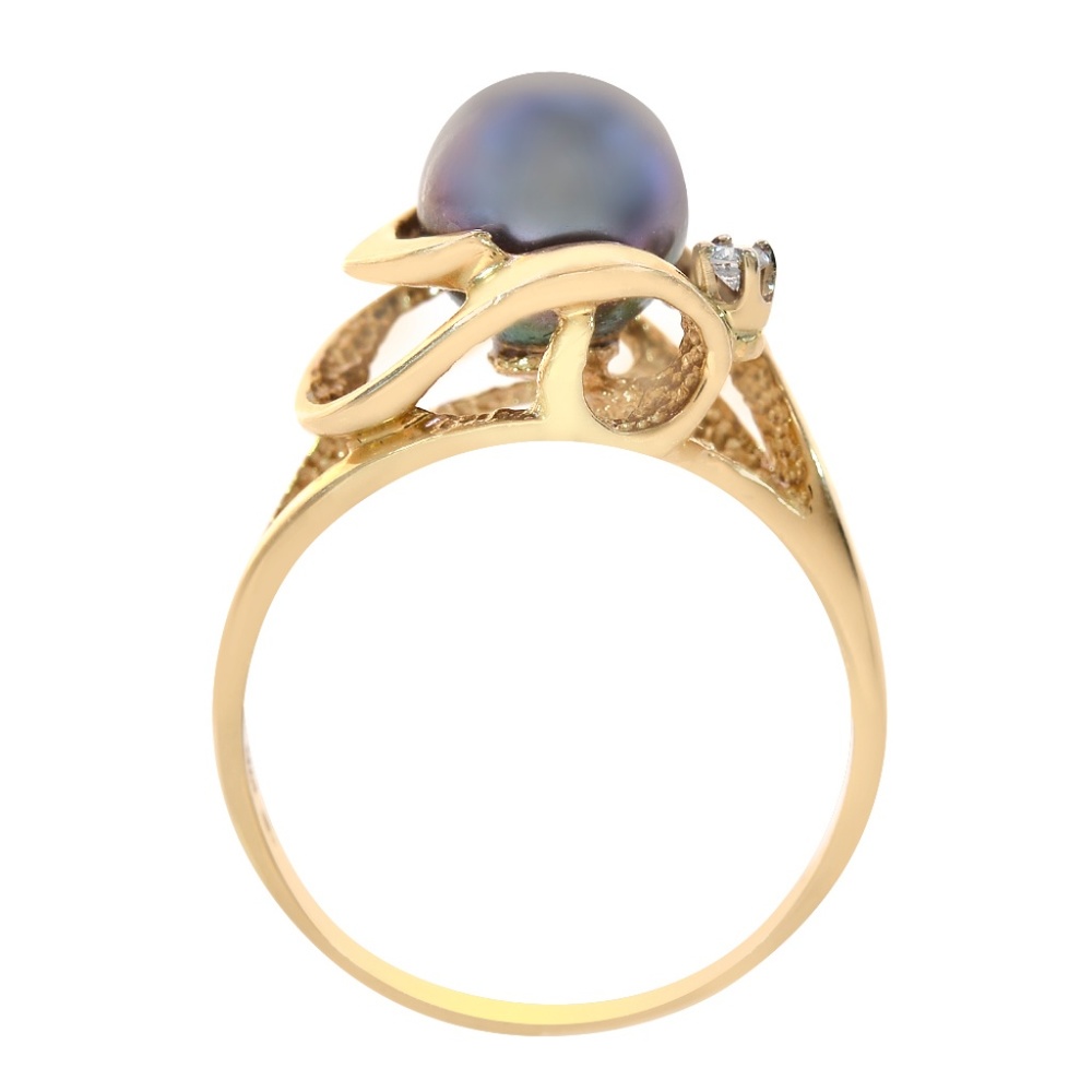 8mm Peacock Color Cultured Pearl & Diamond Ring - Picture 4 of 4
